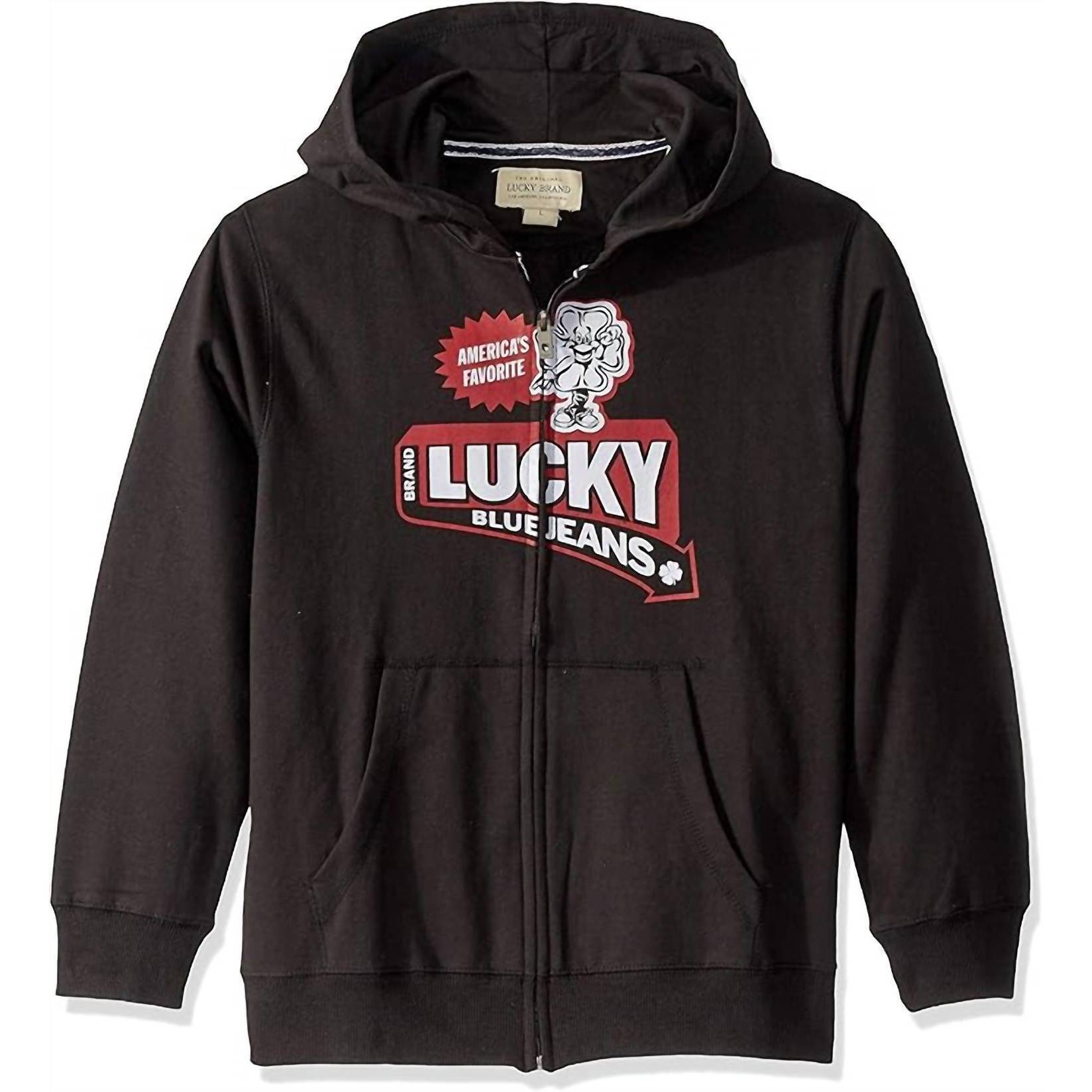 New Lucky Brand Little Boys Long Sleeve Solid Zip Up Hoody In Caviar